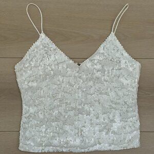 ALICE AND OLIVIA Dembray Sequined V-Neck Camisole In Off White